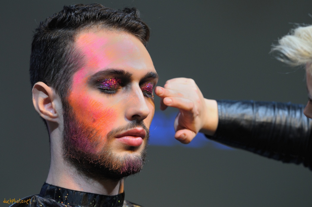 Unusual make-up session for man